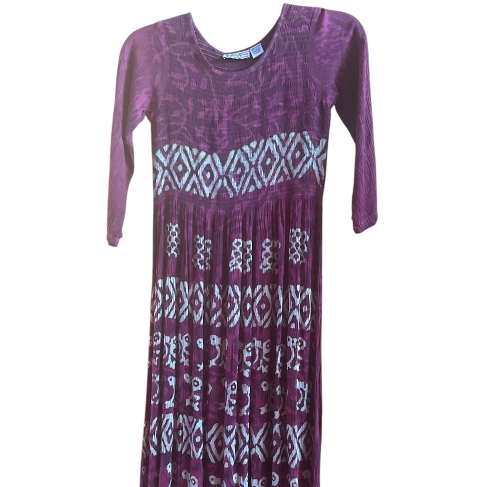 Vintage Just Cruising  Deep Maroon Ivory Rayon Maxi Dress Intricate Design Small